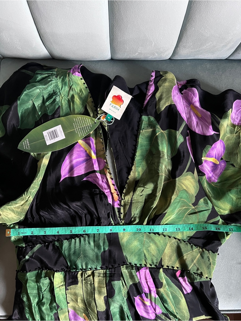 Black Anthurium Kaftan with Feather Detail from Farm Rio - Picture 8 of 10